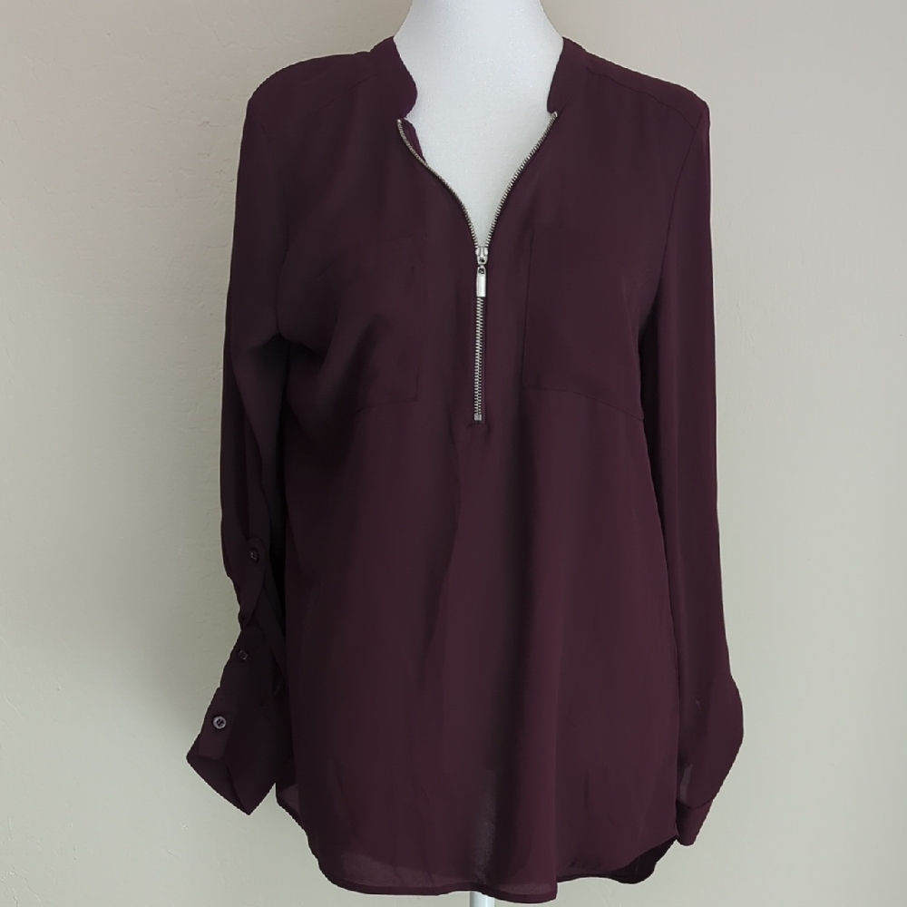 New York And Company Deep Purple Zipper Blouse, S